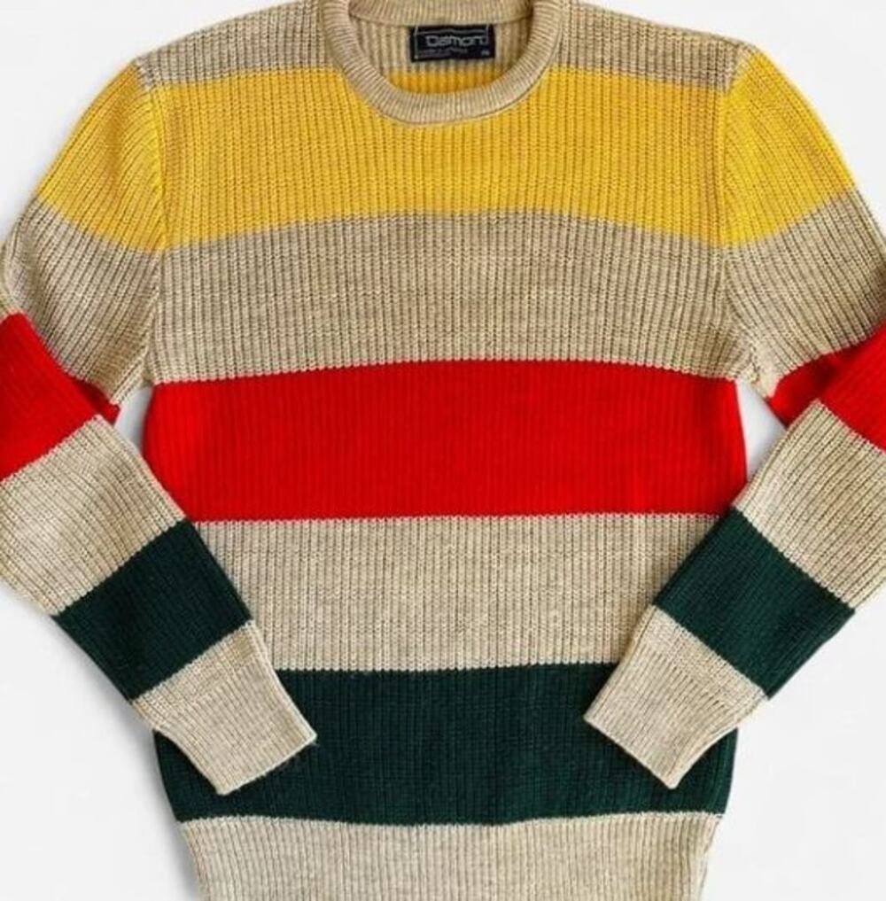 Damon Vintage 80s Sweater Womens Large Colorblock Striped USA Made